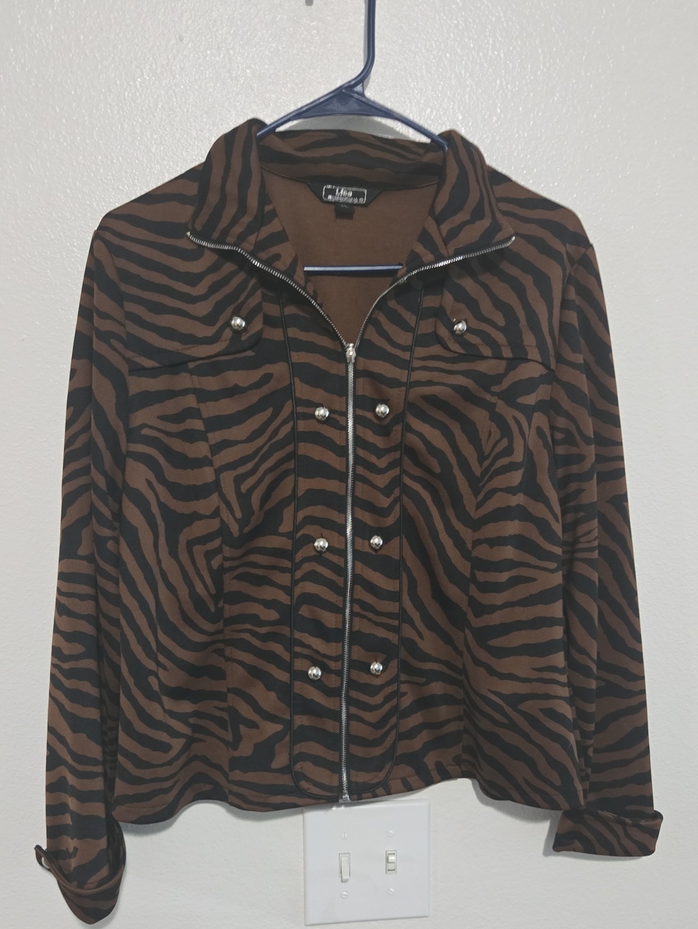 Lisa International Brown and Black Zebra-Print Zip Jacket
